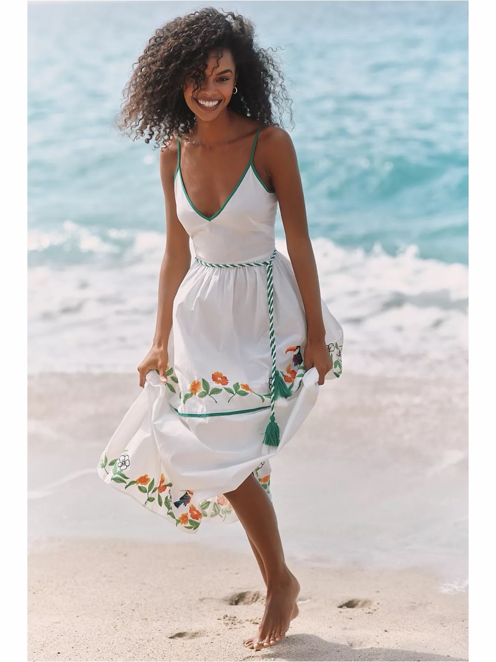 Anthropologie Maeve Celandine Ivory Embroidered Resort Beach Midi Dress Cotton S - Picture 1 of 4